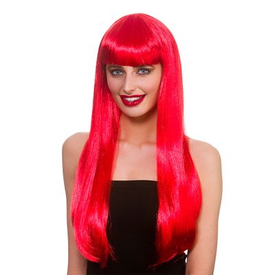 Lange pruik met pony rood