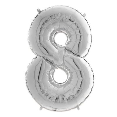 Foto van Folieballon cijfer 8 zilver (66cm)