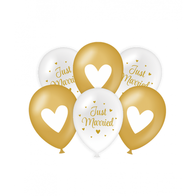 Foto van Ballonnen Just Married Goud Wit