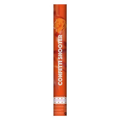 Confettishooter rood/wit/blauw met oranje swirls 40cm