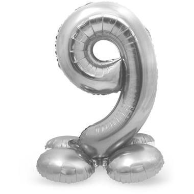 Staande folie ballon zilver - cijfer 9