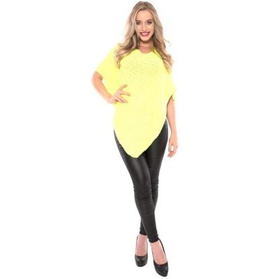 Gebreide poncho fluor geel