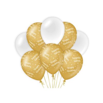 Ballonnen Happy Birthday Goud/Wit