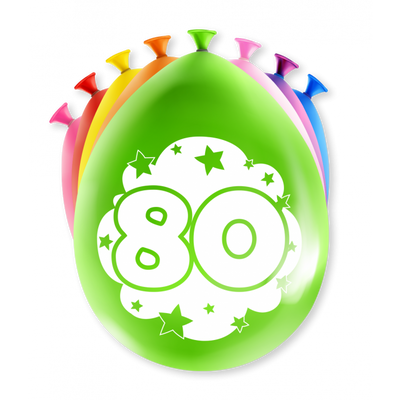 Foto van Ballonnen 80 jaar (30cm) 8st verschillende kleuren 