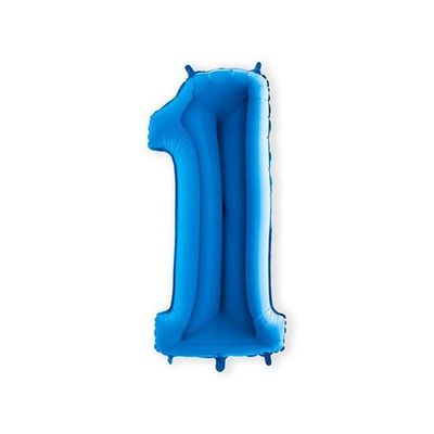 Folieballon cijfer 1 blauw XL (100cm)