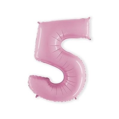 Foto van Folieballon cijfer 5 lichtroze XL (100cm)