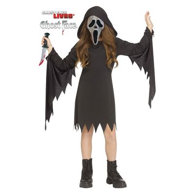 Foto van Ghost Face® Scream Kostuum Meisje Met Zilveren Masker