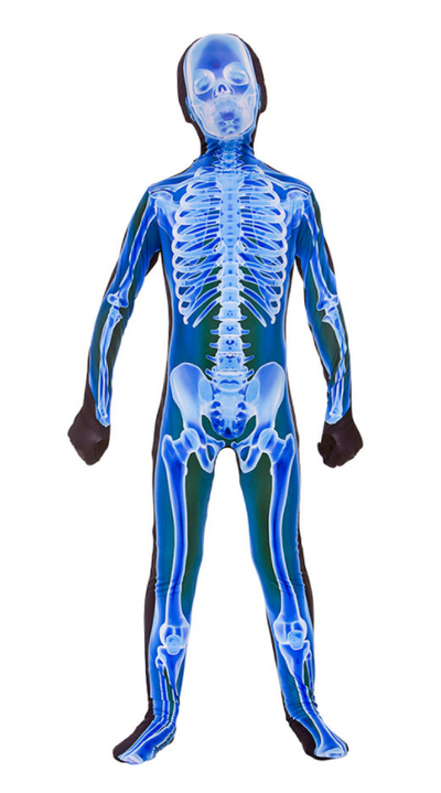 X-ray skeletten jumpsuit blauw