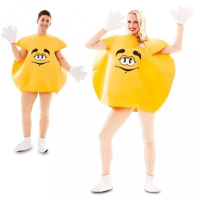Foto van M&M pak geel volwassen kostuum