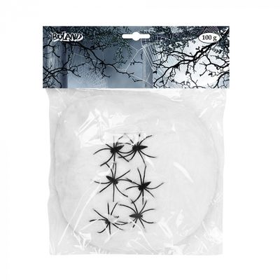 Foto van Spinrag wit 100 gr. met 6 spinnen