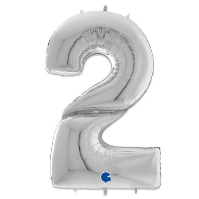 Foto van Folieballon cijfer 2 zilver XXL (163cm)