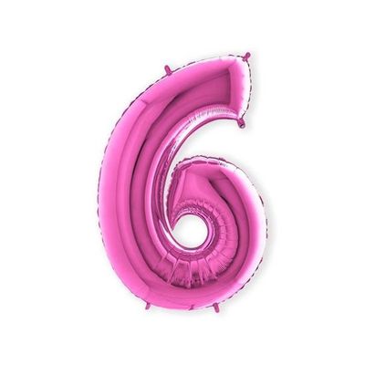 Foto van Folieballon cijfer 6 roze XL (100cm)