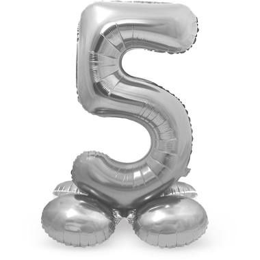 Staande folie ballon zilver - cijfer 5