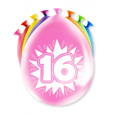 Foto van Ballonnen 16 jaar (30cm) 8st verschillende kleuren 
