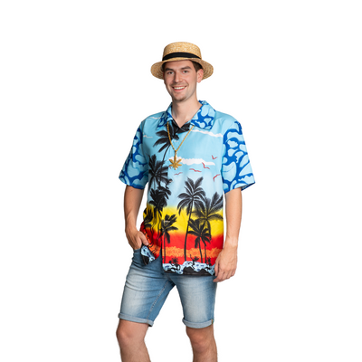 Foto van Miami Vice Shirt Blauw Palmbomen