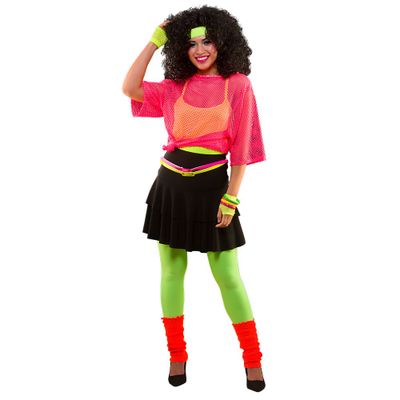 Complete Jaren 80 Kostuumaccessoireset Voor Dames - Retro Outfit Met T-shirt, Neon Armbanden & Meer