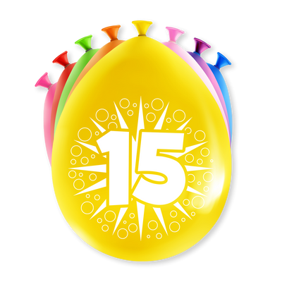 Foto van Leeftijd ballonnen 15 jaar 8 stuks 30cm