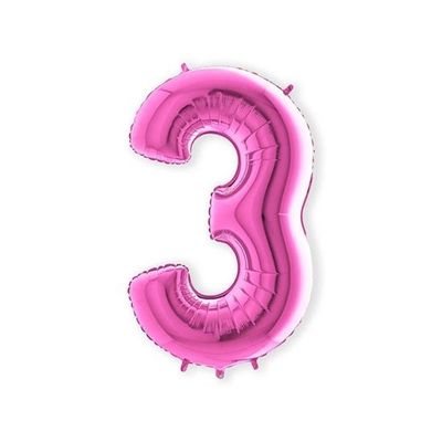Foto van Folieballon cijfer 3 roze XL (100cm)