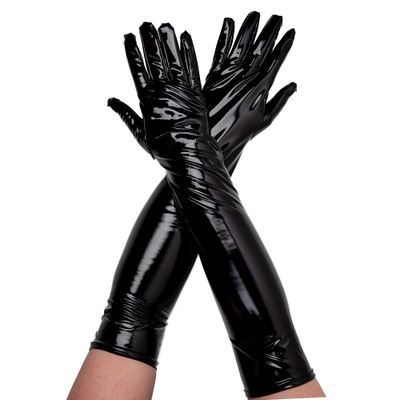 Foto van Lakleer Latex Lange Handschoenen Zwart