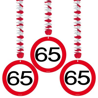 Hangdecoratie Verkeersbord 65 jaar/3st