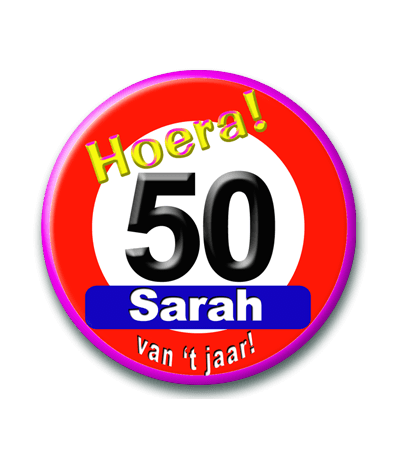 Button Sarah 50 verkeersbord