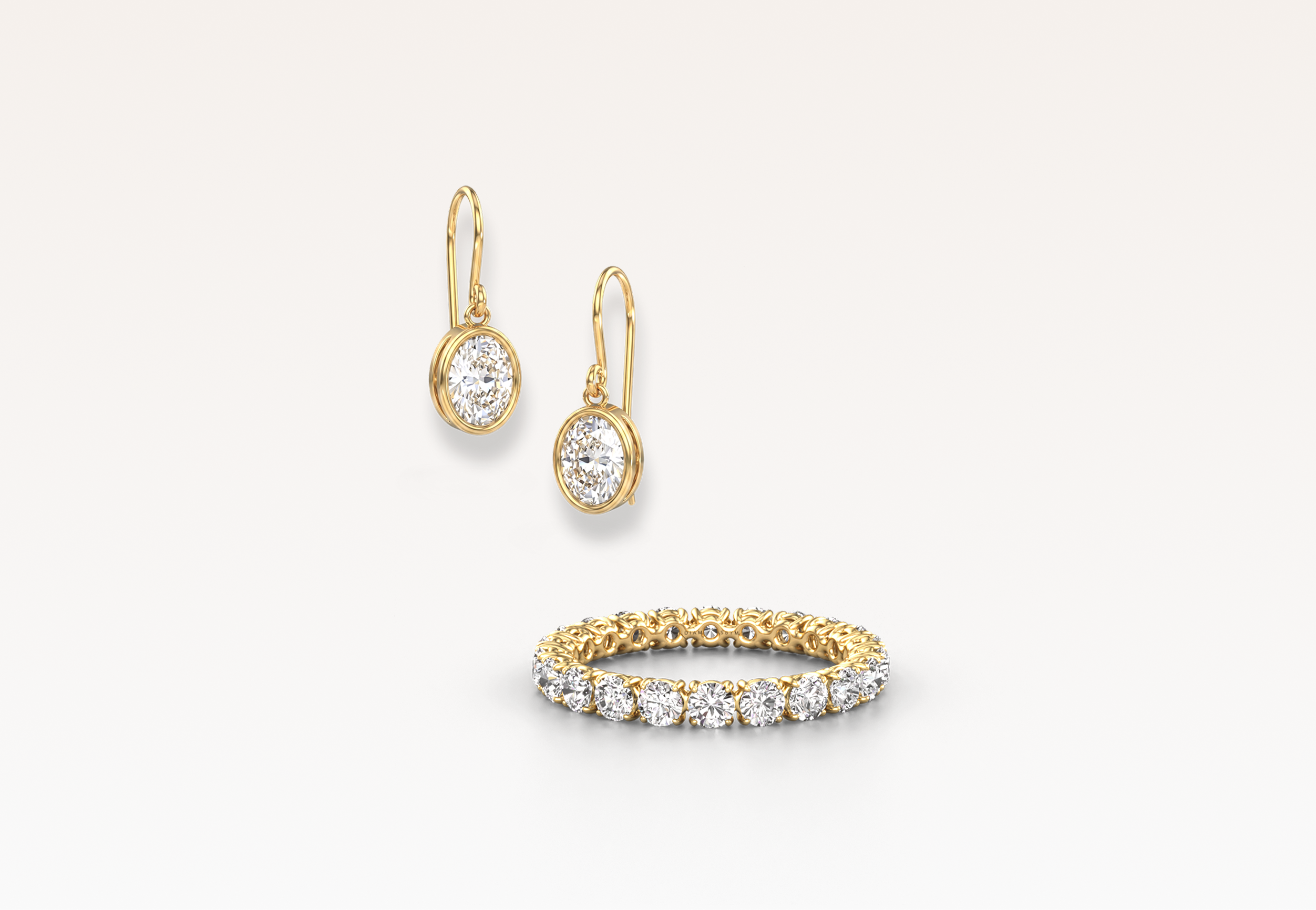 Diamantene Bezel-Ohrringe und ein Eternity-Ring mit Diamanten