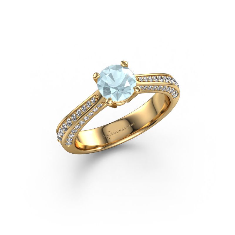 Engagement ring Ruby rnd 585 gold aquamarine 5.7 mm