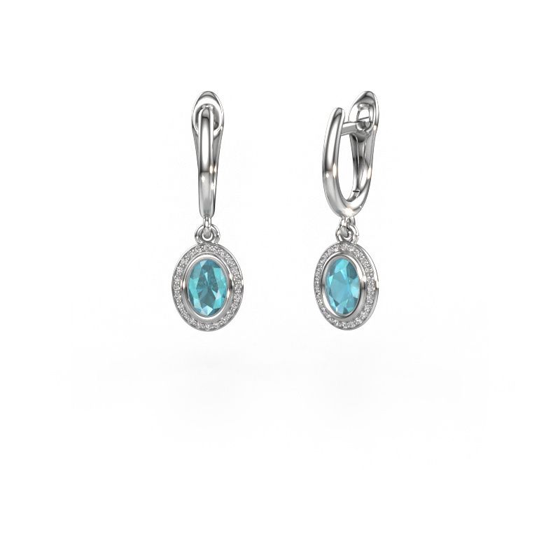 Ohrhänger Noud OVL 585 Weißgold Blau Topas 6x4 mm