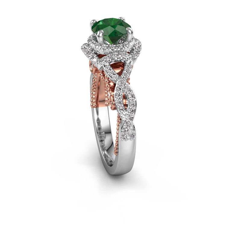 Afbeelding van Verlovingsring Leora<br/>585 witgoud<br/>Smaragd 6.5 mm