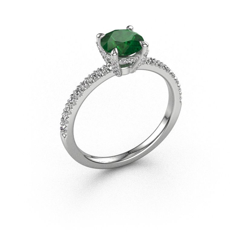 Verlovingsring Saskia rnd 1 585 witgoud smaragd 6.5 mm