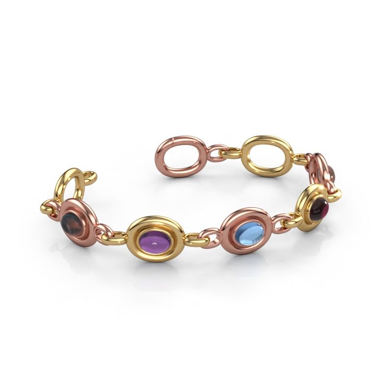 Schakelarmband Maxima 5 585 rosé goud rookkwarts 8x6 mm