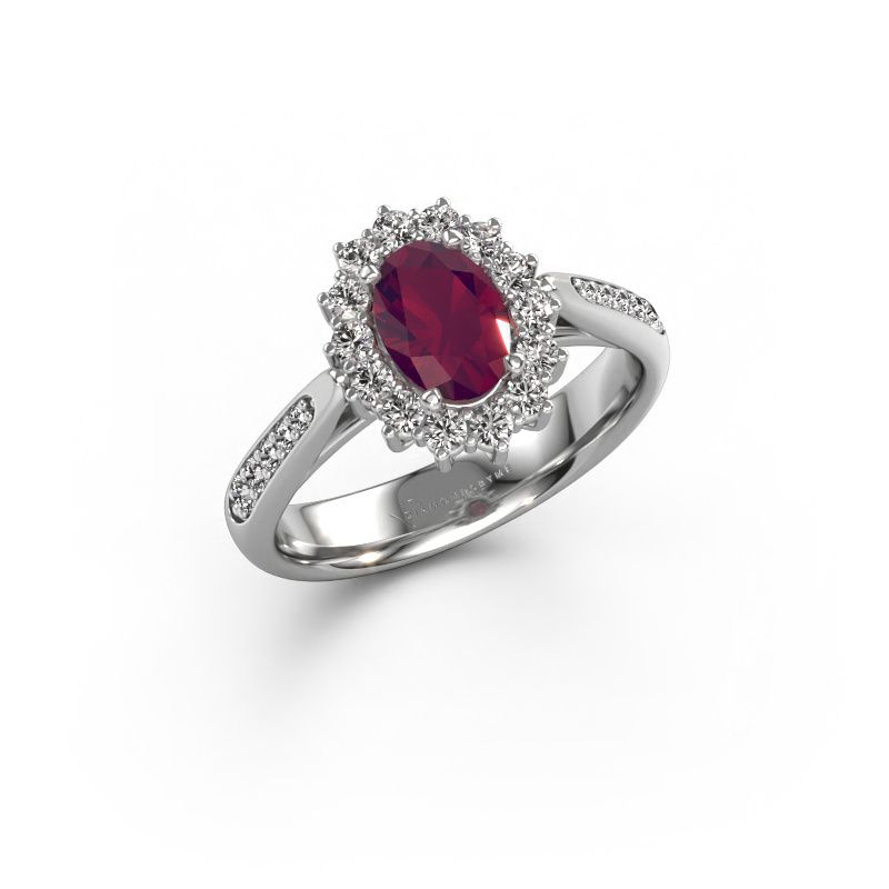 Verlovingsring Margien 2 585 witgoud rhodoliet 7x5 mm