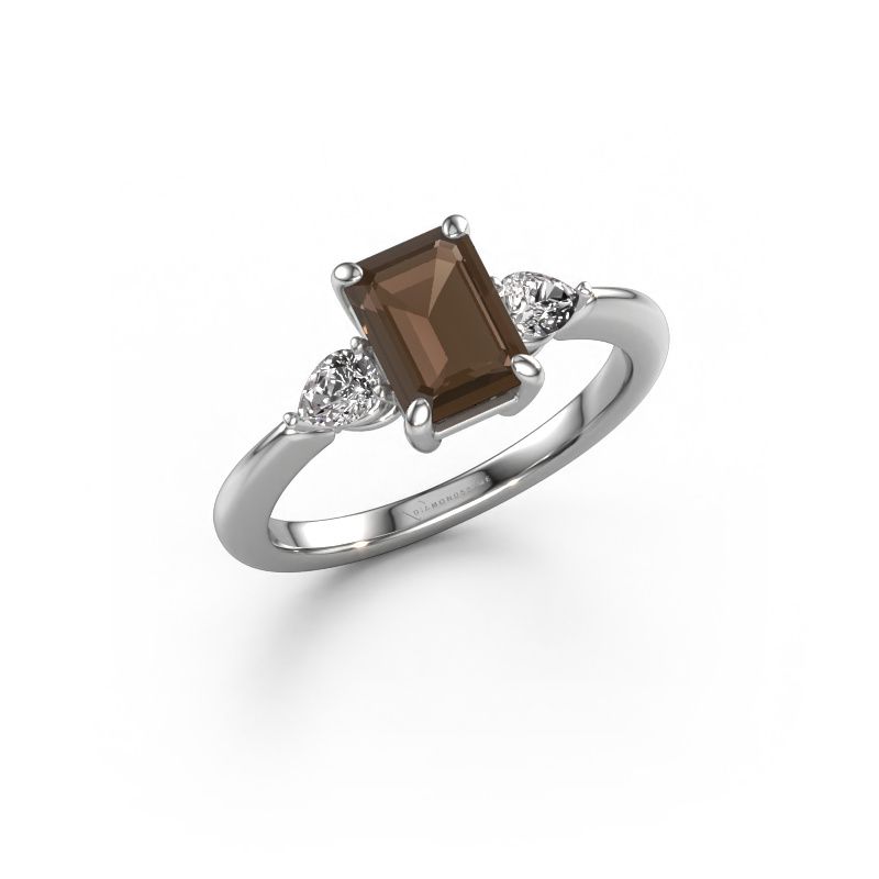 Engagement ring Chanou EME 585 white gold smokey quartz 7.5x5.5 mm