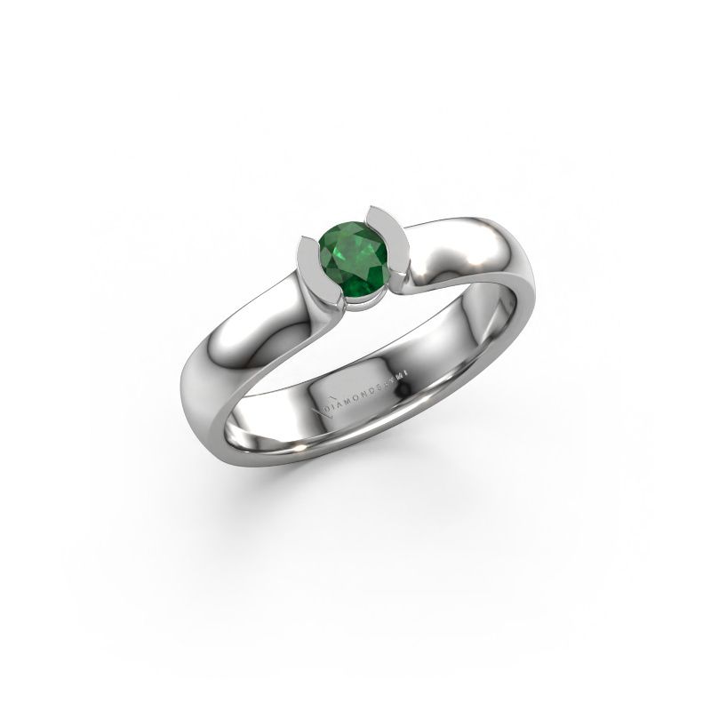 Ring Ophelia 585 witgoud smaragd 4.2 mm