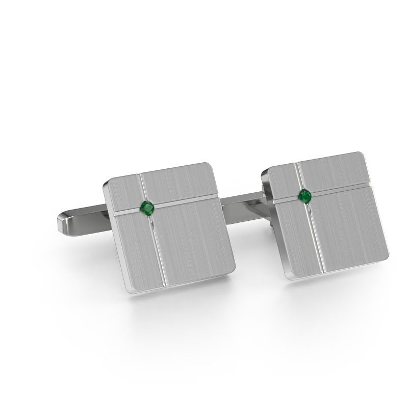Manchetknopen Hilco 585 witgoud smaragd 2 mm