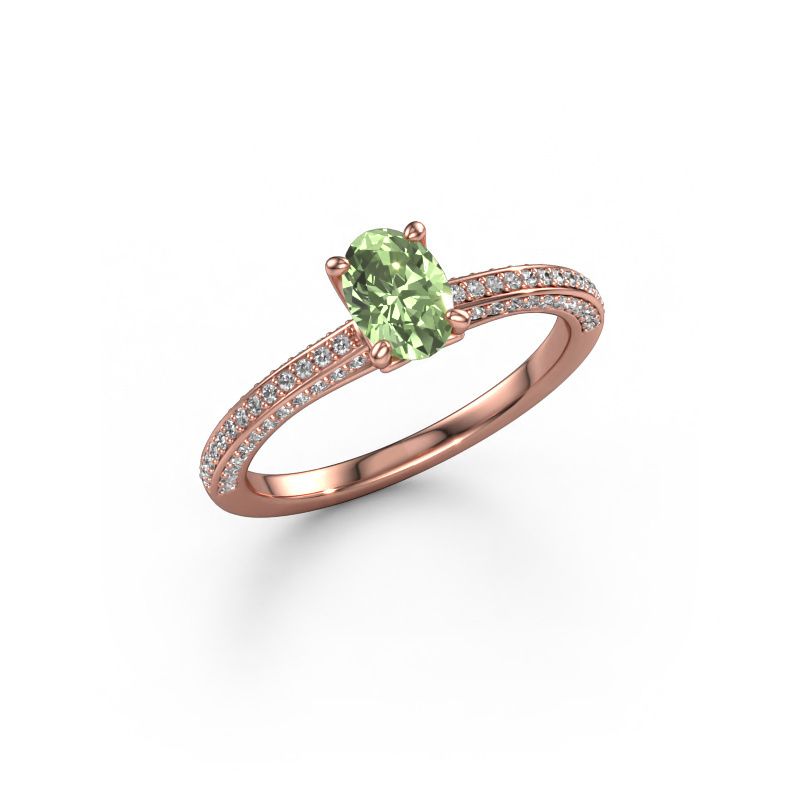 Engagement ring Elenore ovl 585 rose gold green lab grown diamond 6.5x4.5 mm