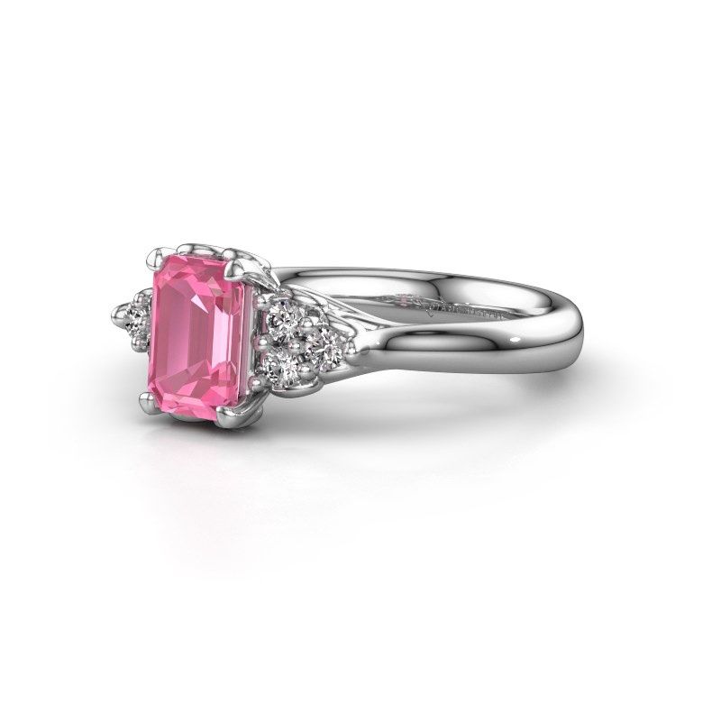 Afbeelding van Aanzoeksring Myrna EME<br/>585 witgoud<br/>Roze saffier 7x5 mm