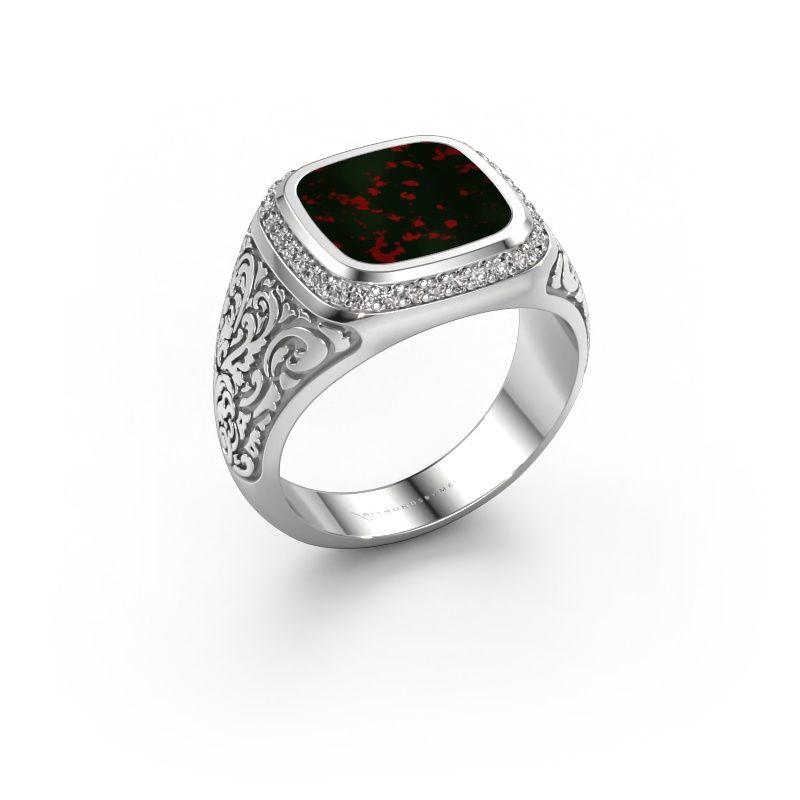 Men's ring Jesse 3 585 white gold bloodstone 10x10 mm