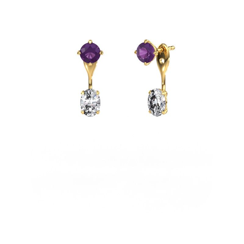 Drop earrings Kate RND-OVL 585 gold amethyst 5 mm