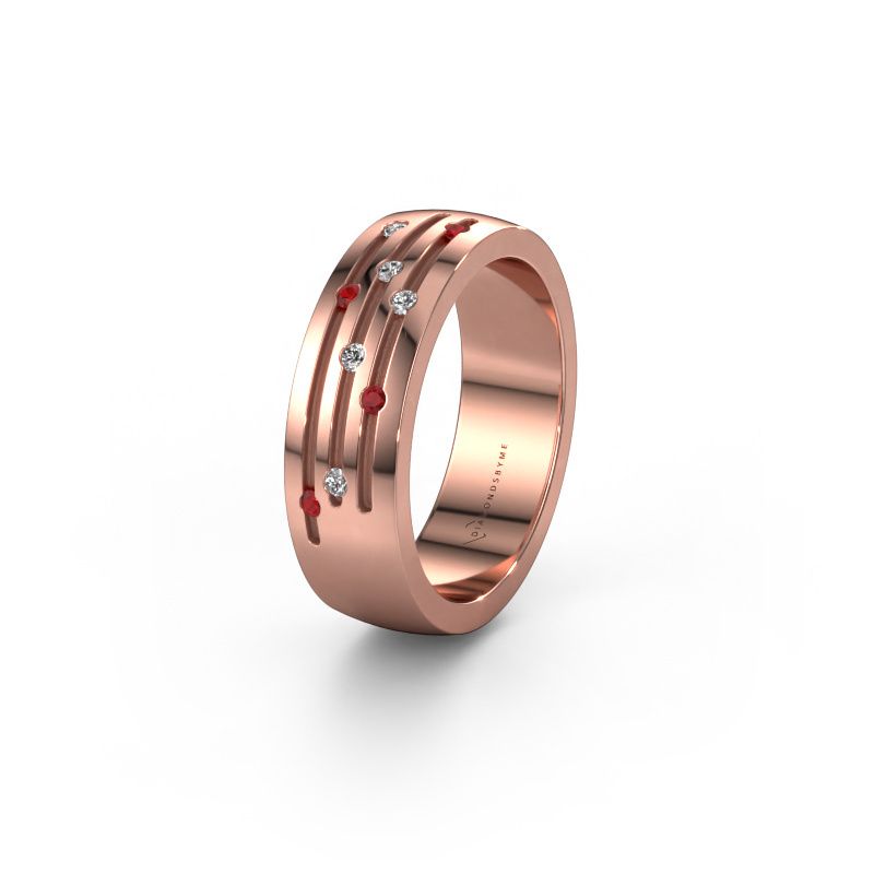 Trouwring WH0134L26B 585 rosé goud robijn ±6x2 mm