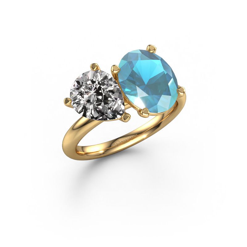Engagement ring Toi et Moi OVL-PER 585 gold blue topaz 8x6 mm