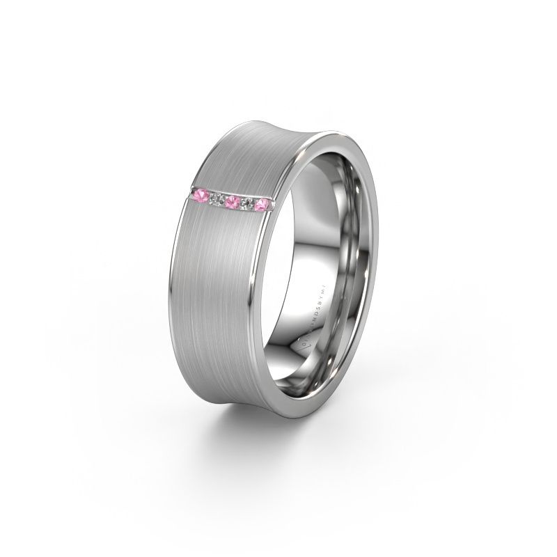 Wedding ring WH2021B 585 white gold pink sapphire ±7x2 mm