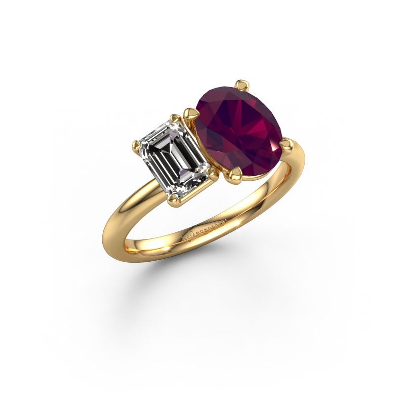 Engagement ring Toi et Moi OVL-EME 585 gold rhodolite 9x7 mm