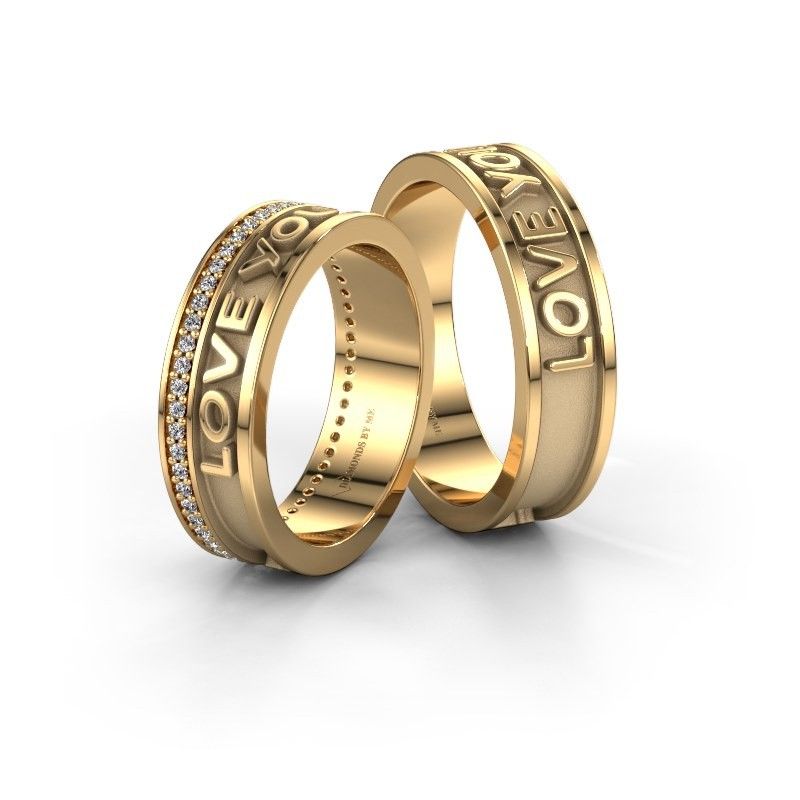 Image of Wedding rings set WHR0435LM ±6x2 mm 14 Carat gold diamond 0.005 crt