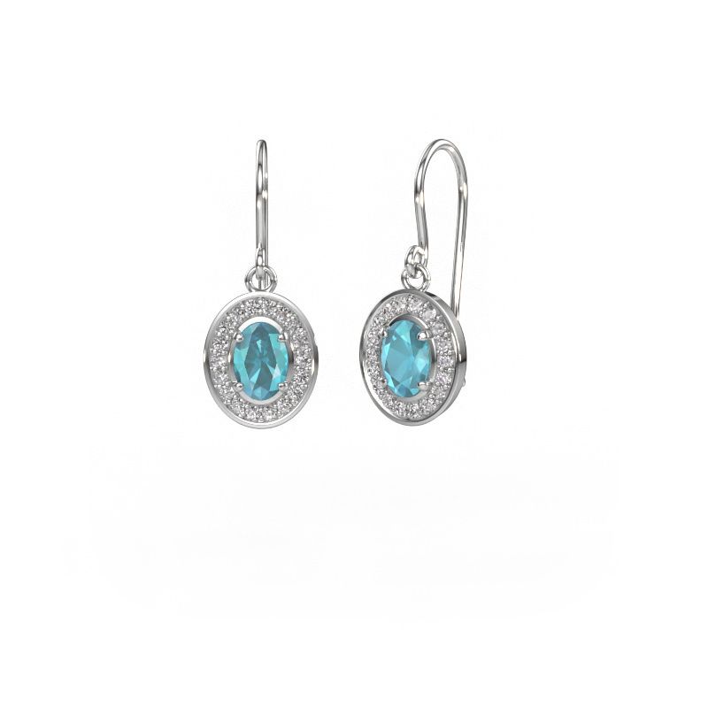 Pendants d'oreilles Layne 1 585 or blanc topaze bleue 6.5x4.5 mm