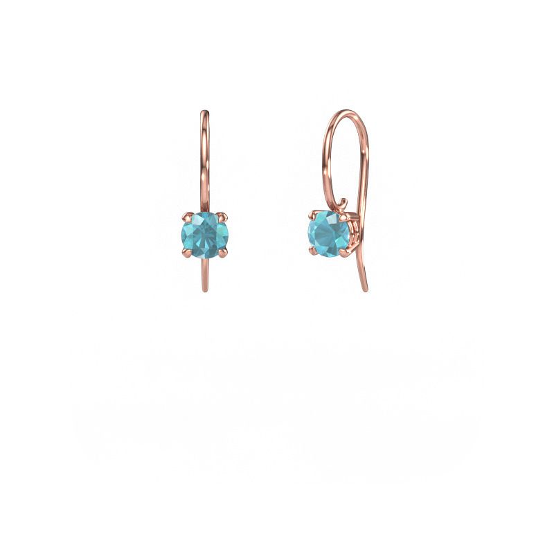 Oorhangers Cleo RND 585 rosé goud blauw topaas 5 mm