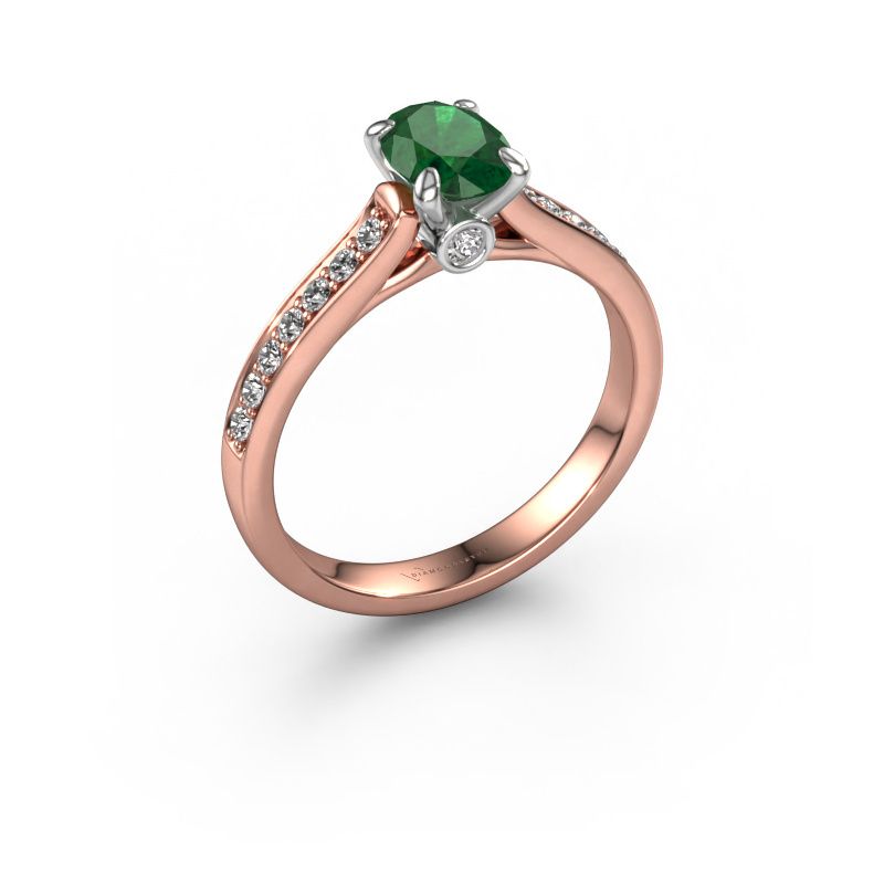 Engagement ring Valorie ovl 2 585 rose gold emerald 7x5 mm
