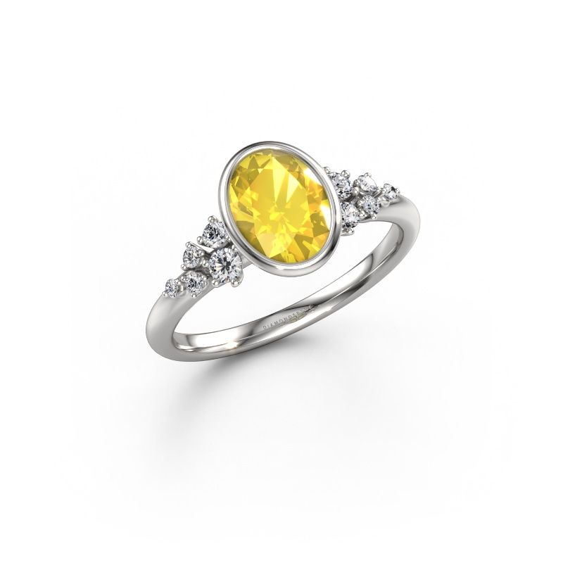 Verlovingsring Aliyah OVL 950 platina gele saffier 8x6 mm