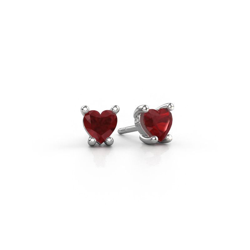 Boucles d'oreilles Sam Heart 585 or blanc rubis 5 mm