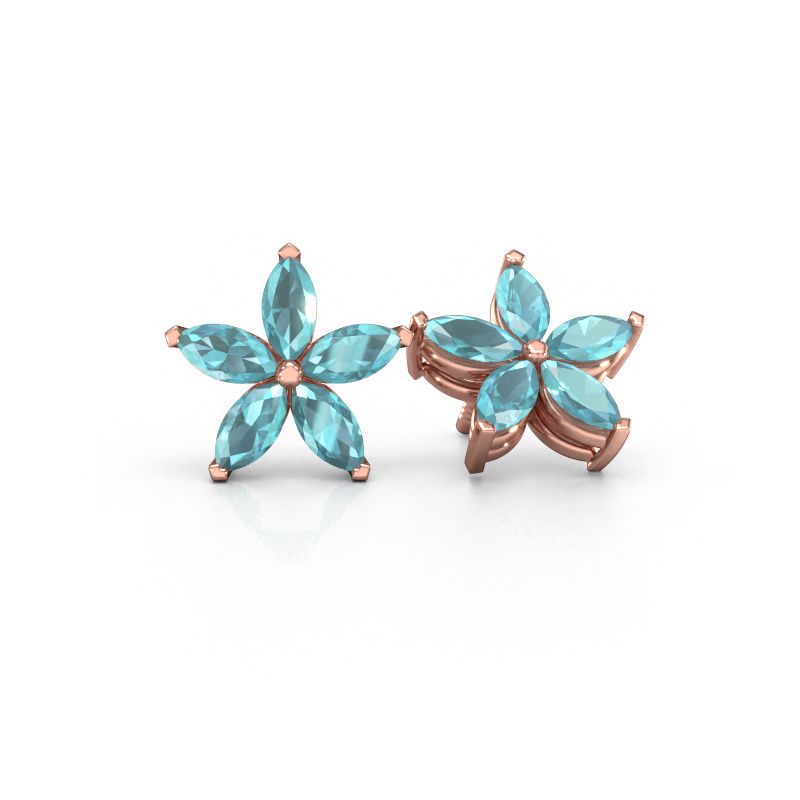 Stud earrings Sylvana 585 rose gold blue topaz 5x2.5 mm